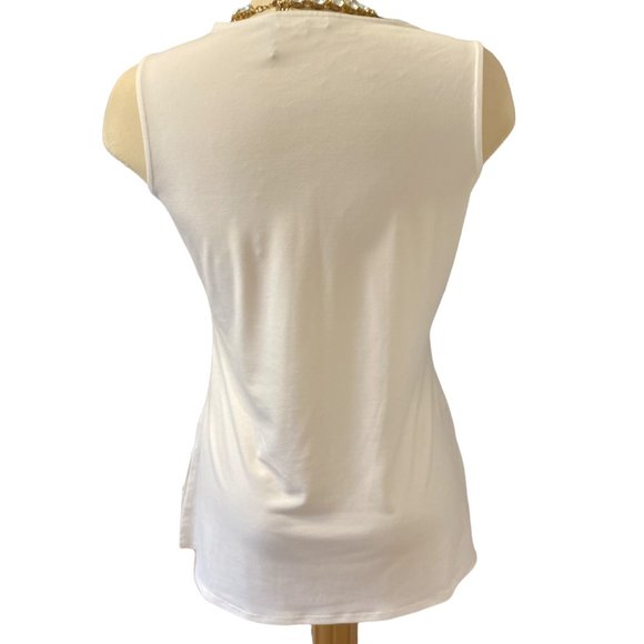 CLEO Sleeveless Top Size Medium Navy Blue Stripe with Chain on Right Front - Picture 5 of 9